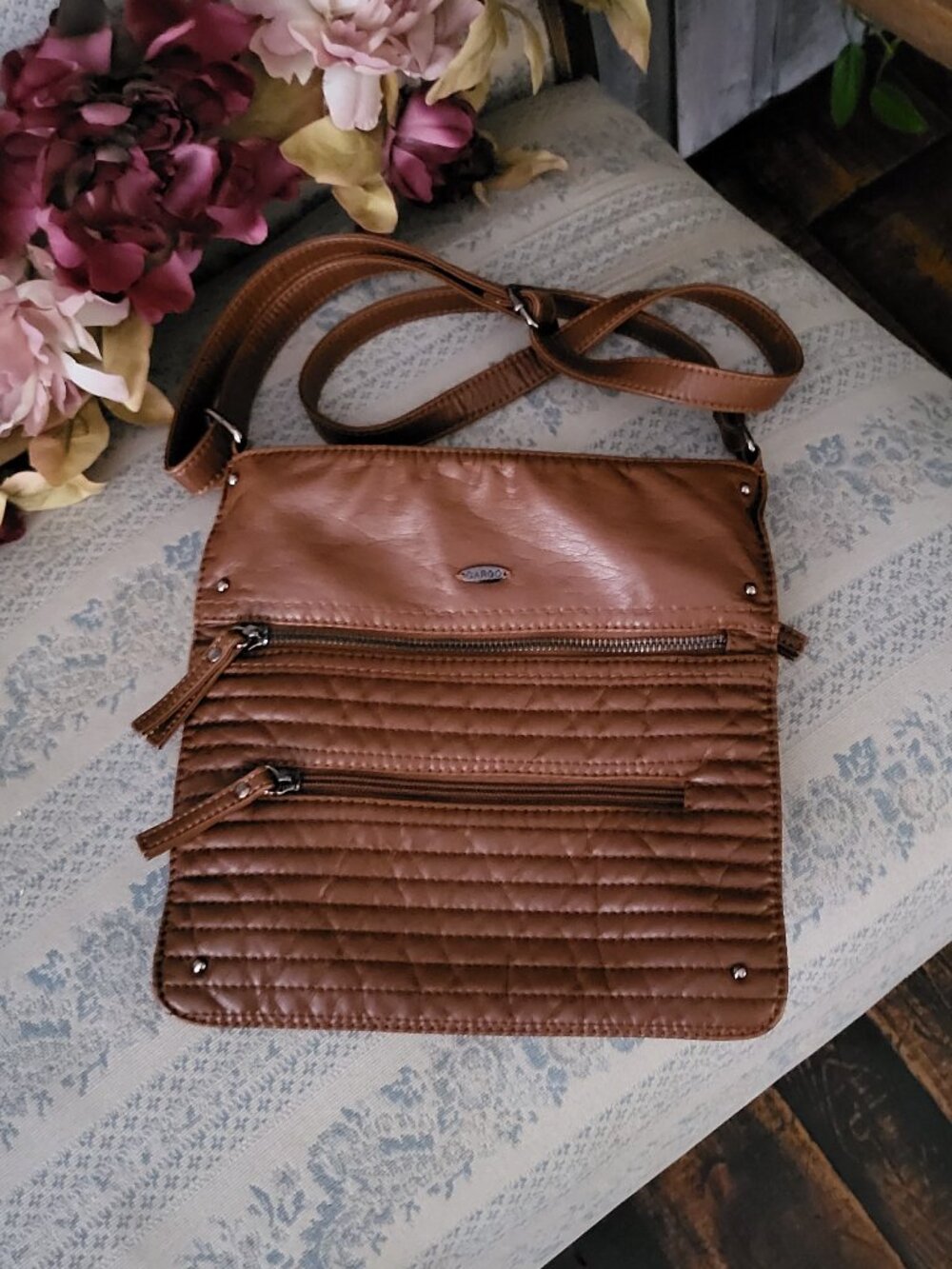CARGO Brown Faux Leather Crossbody Organizer Bag Quilted Flap
